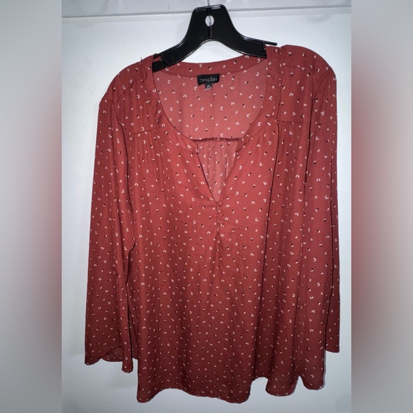 Senobia Tops - Senobia Rust Blouse with White Accents dress shirt